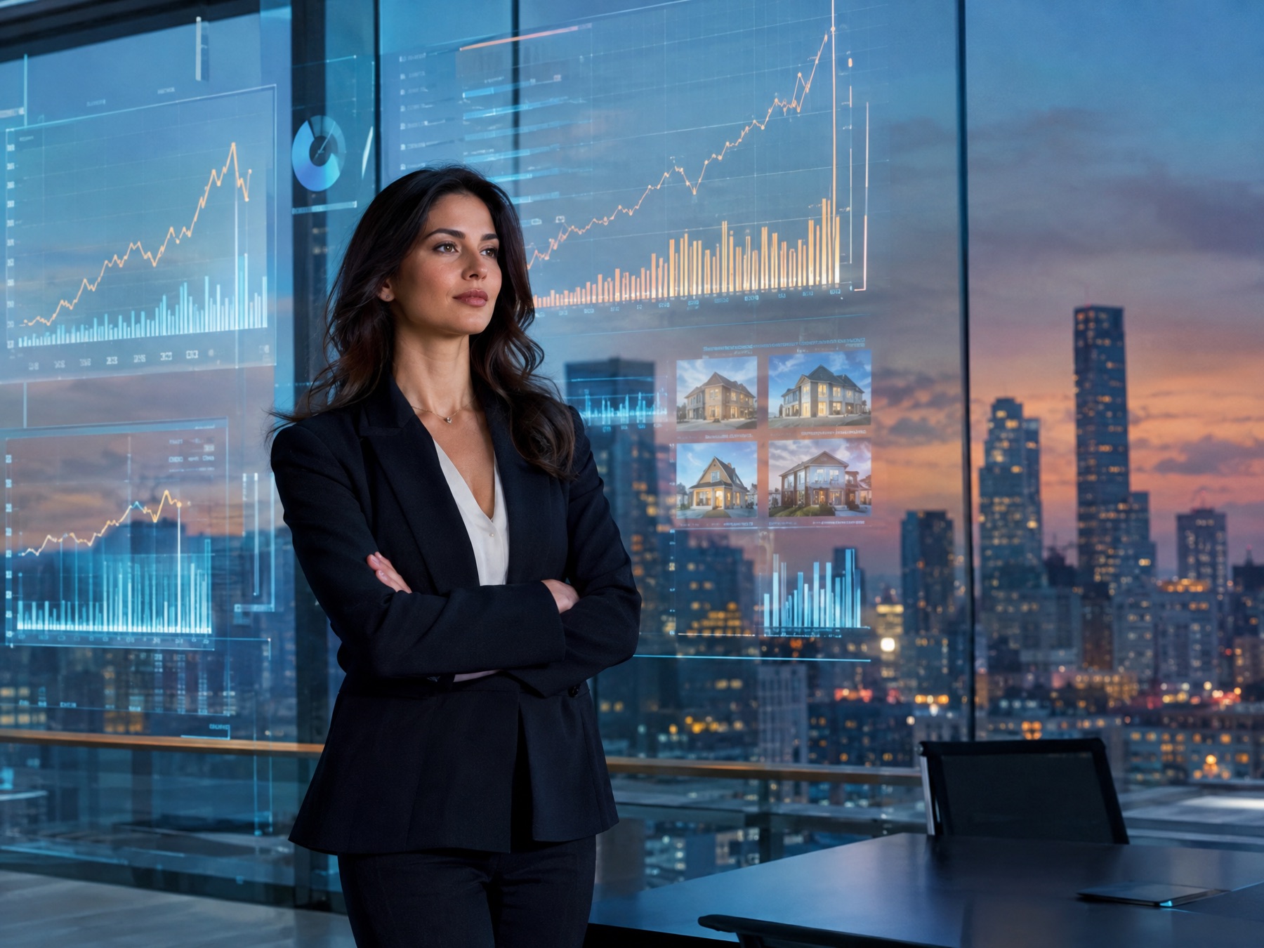 Analyst reviewing real estate market forecast charts