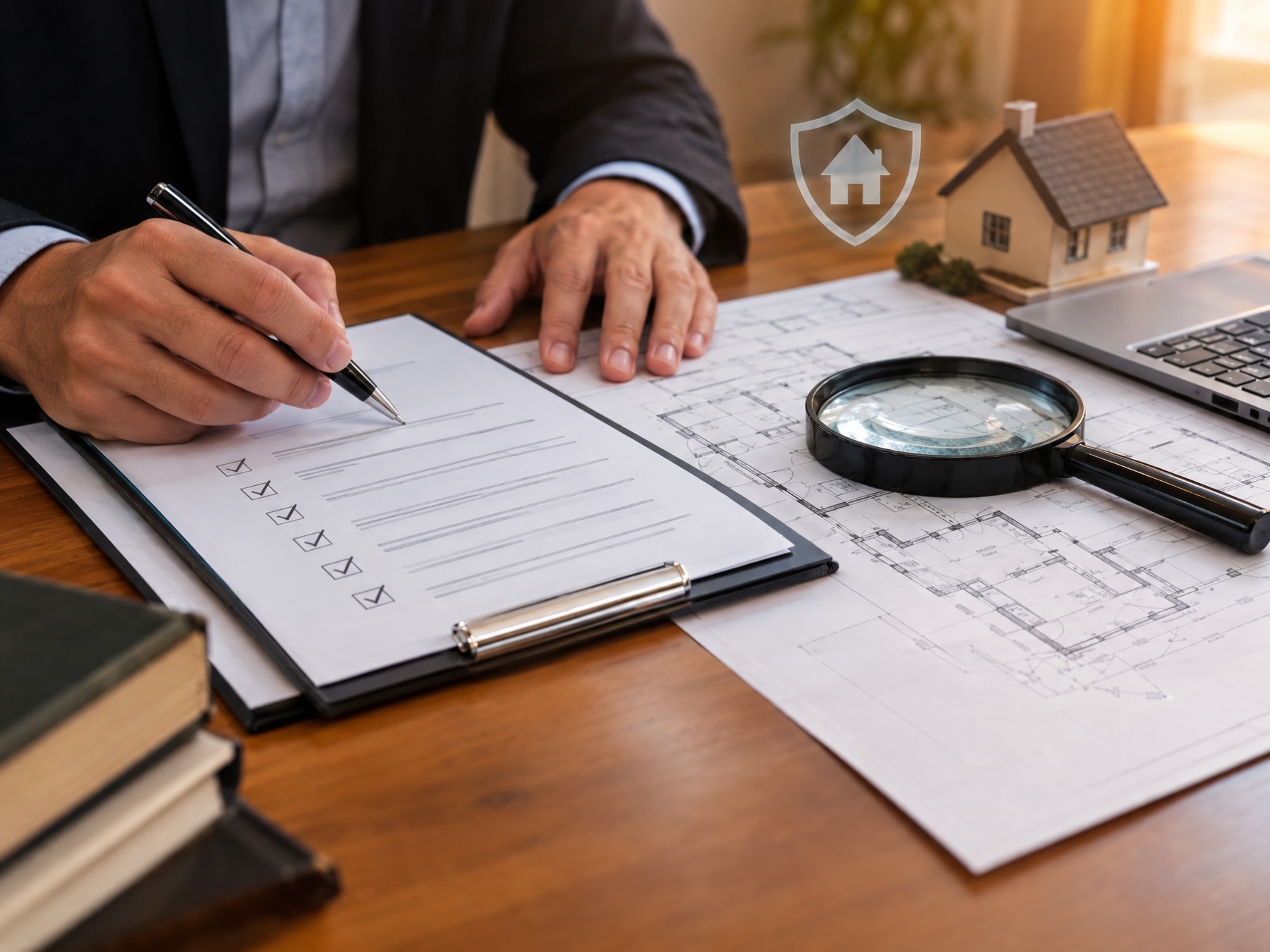 Consultant reviewing a property risk evaluation checklist